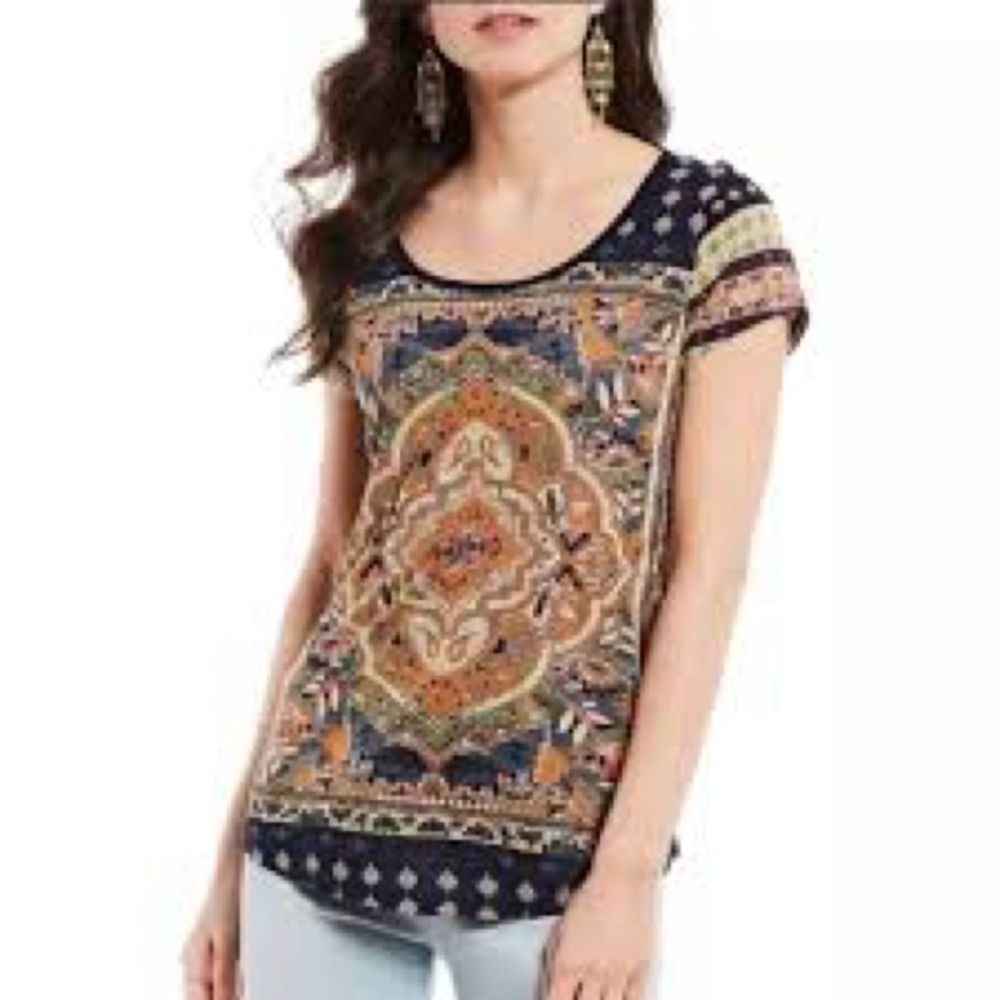 Lucky Brand Persian Carpet Graphic Scoop Neck Short Sleeve Tee Size XS/TP
